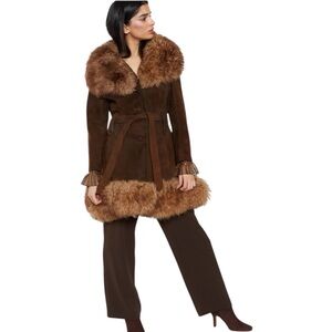 70’s Y2K Vintage Chocolate Suede Fur Trim Penny-Lane Coat S